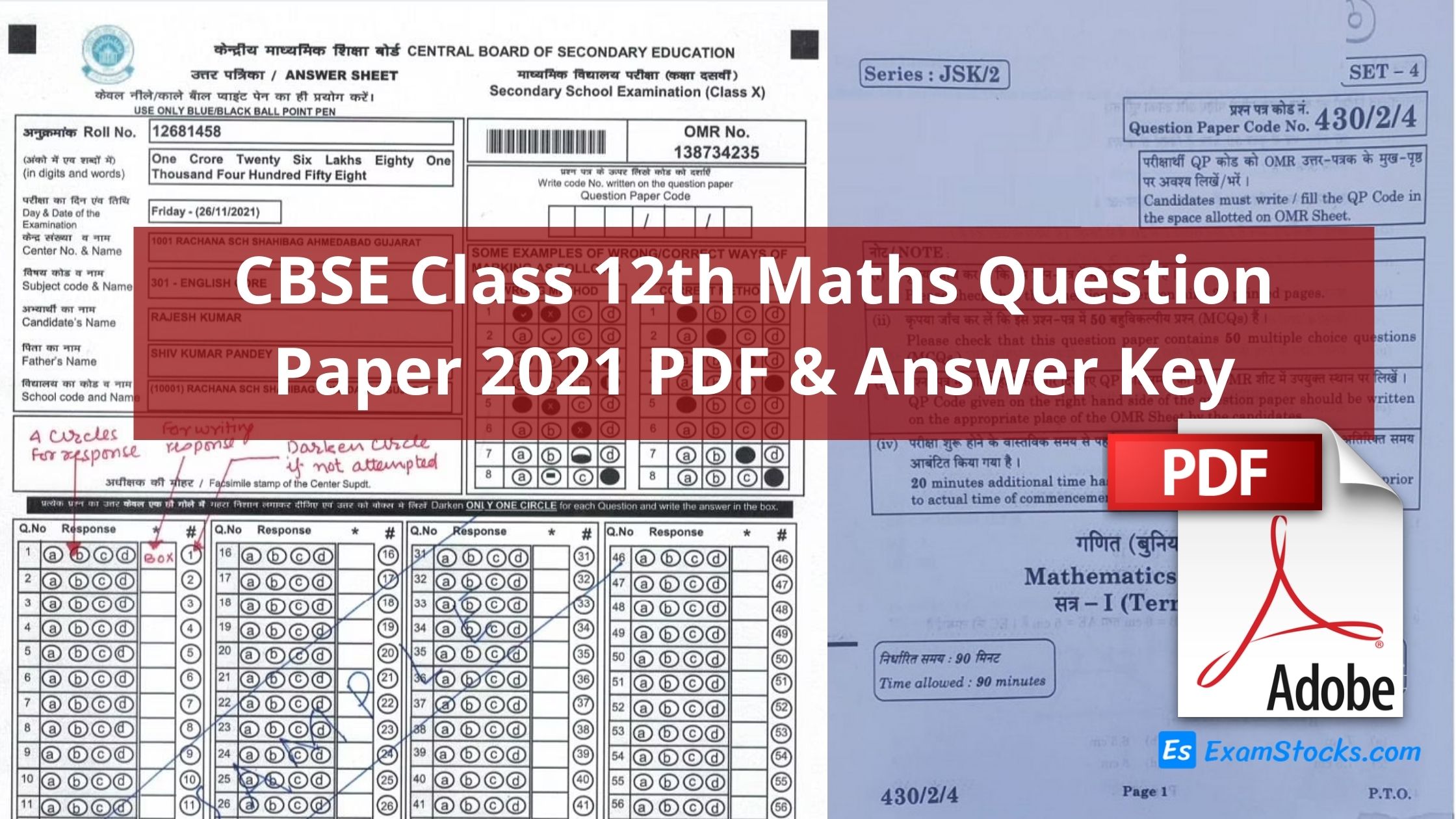 CBSE Class 12th Maths Question Paper 2021 PDF Answer Key Exam Stocks