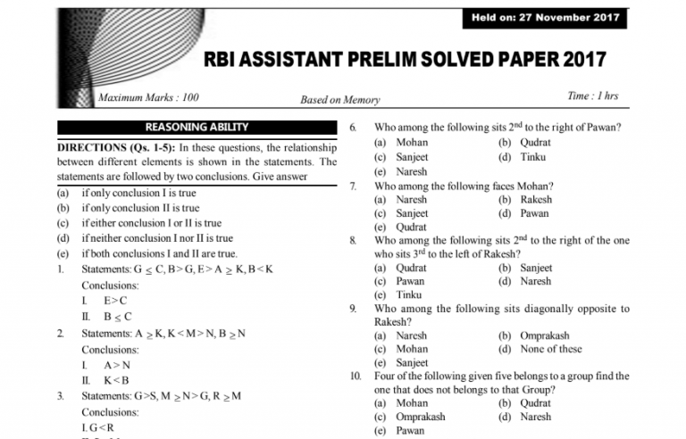 RBI Assistant Previous Year Solved Question Papers PDF Till Now