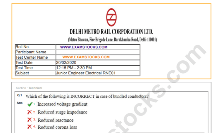 DMRC Question Paper 2020 PDF With Answer Key