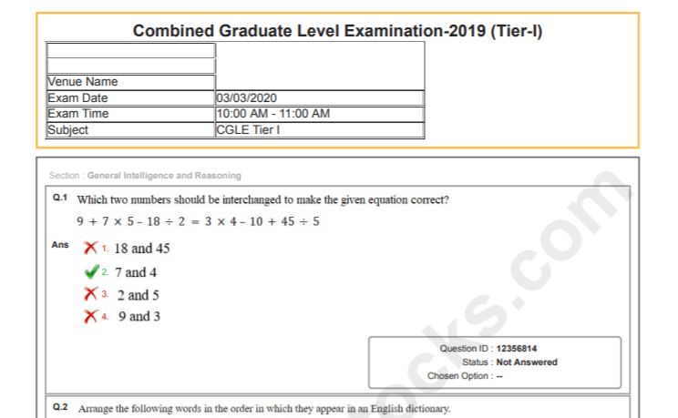 SSC CGL Question Paper 2019 PDF In Hindi & English Download