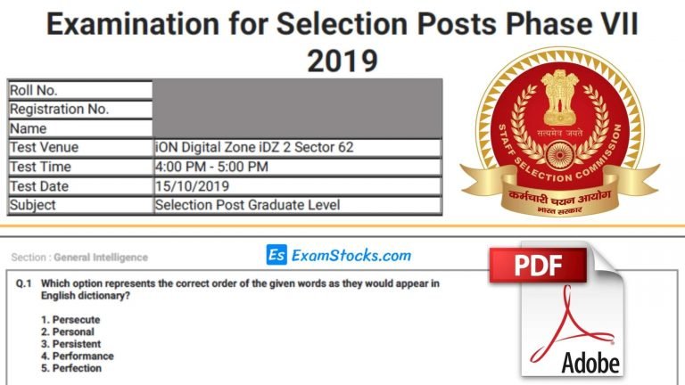 SSC Selection Post Previous Year Papers PDF Till Now