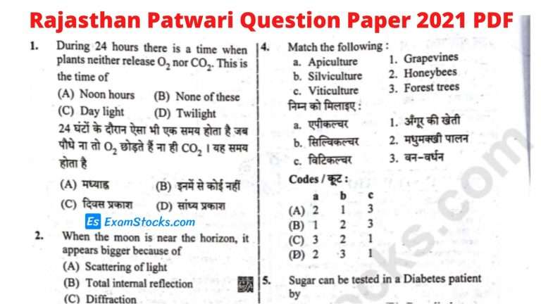 Rajasthan Patwari Question Paper 2021 PDF & Answer Key All Shifts