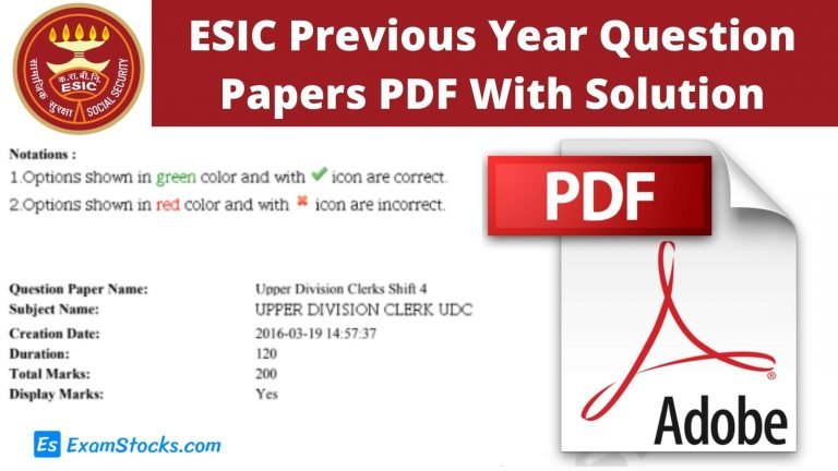 ESIC Previous Year Question Papers PDF With Solutions Till Now
