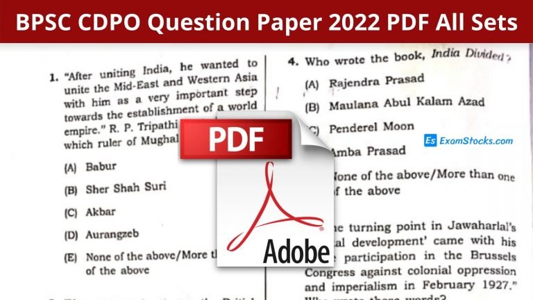 BPSC CDPO Question Paper 2022 PDF All Sets In Hindi & English