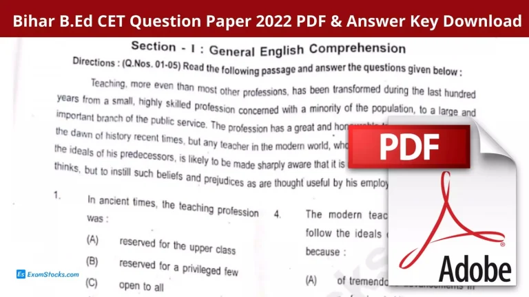 Bihar B.Ed CET Question Paper 2022 PDF & Answer Key Download