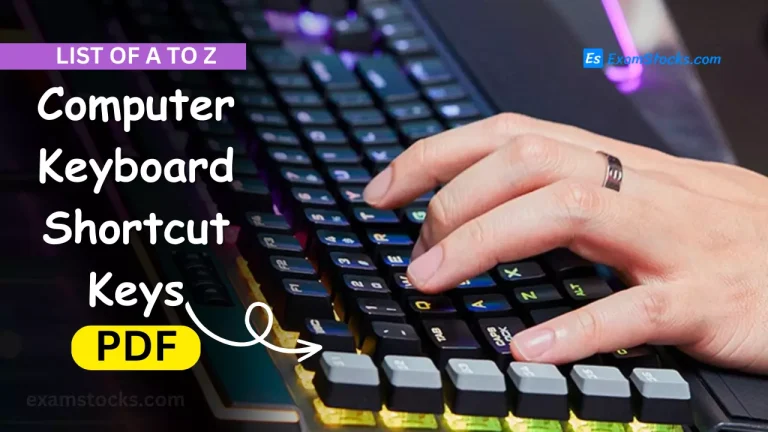 (A to Z) Computer Keyboard Shortcut Keys List PDF Download 