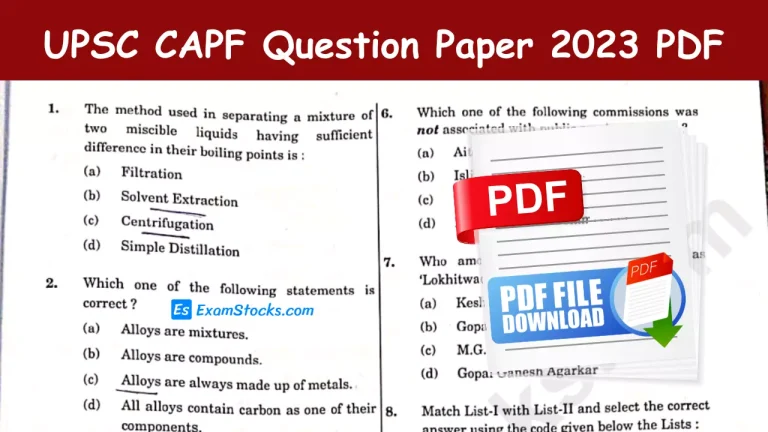 UPSC CAPF Question Paper 2023 PDF With Answer Key