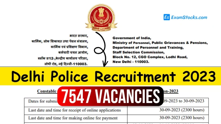 Delhi Police Constable 2023 Notification Released For 7547 Posts