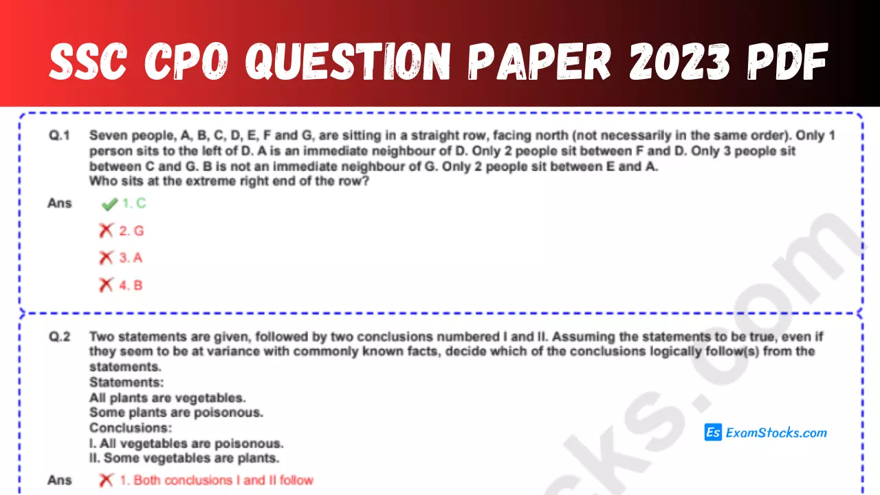 SSC CPO Question Paper 2023 PDF