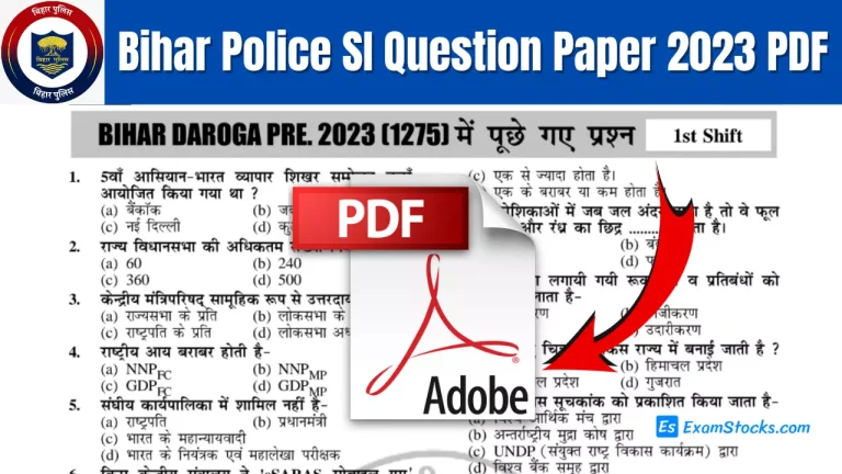 Bihar Police SI Question Paper 2023 PDF With Solutions