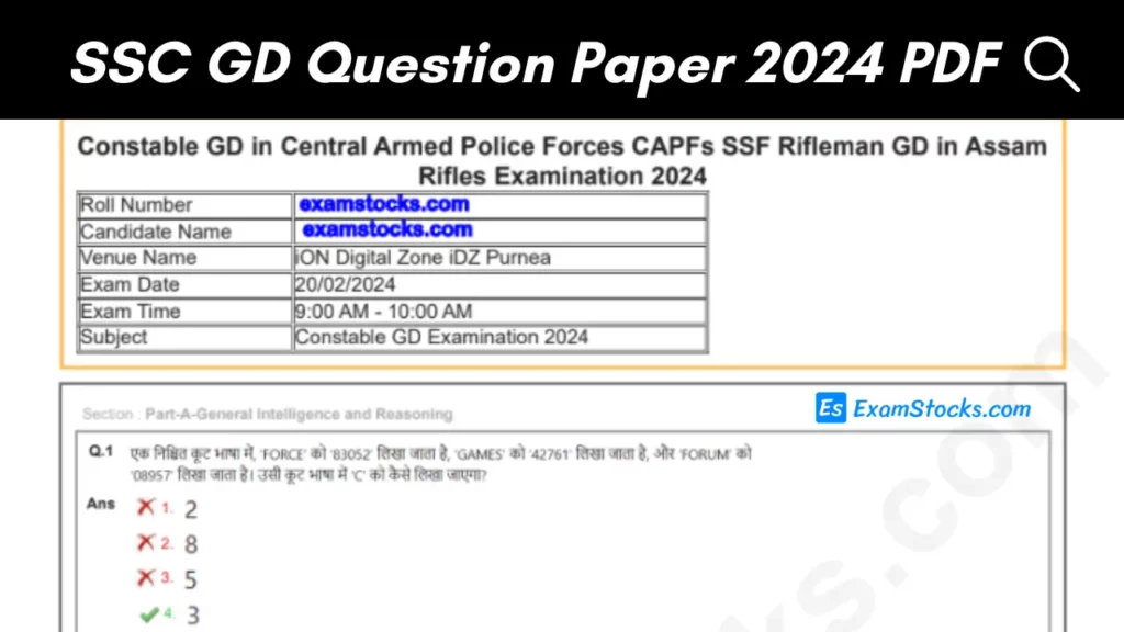 SSC GD Question Paper 2024 PDF